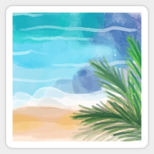 Pretty Watercolor Shoreline with Palm Fronds Sticker
